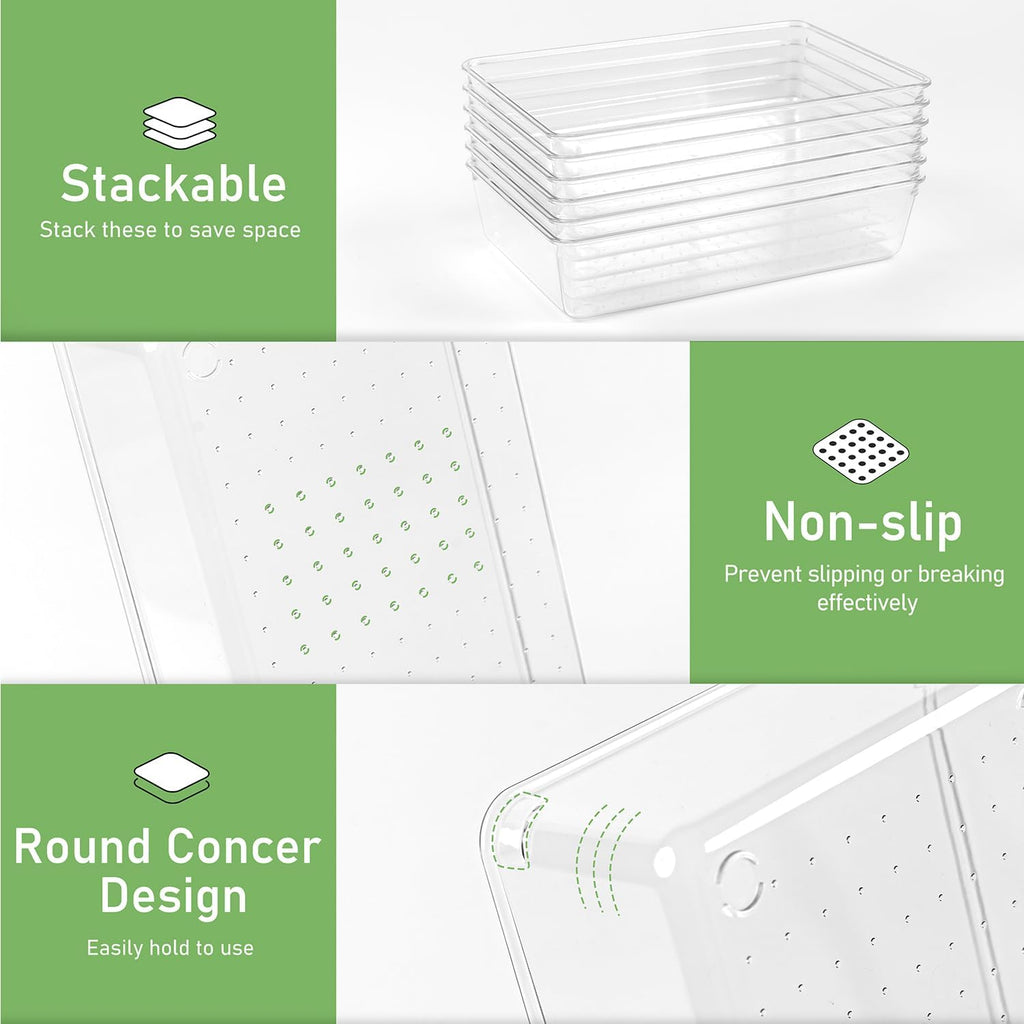 Skiennix 8-Piece Clear Plastic Drawer Organizer Set - Versatile Acrylic Trays for Makeup, Kitchen, Office & More