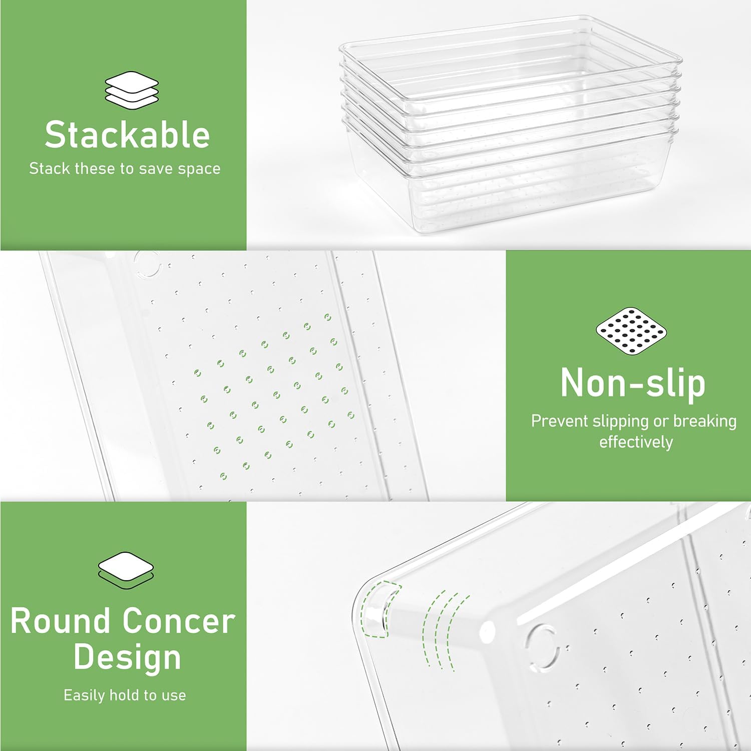 Skiennix 8-Piece Clear Plastic Drawer Organizer Set - Versatile Acrylic Trays for Makeup, Kitchen, Office & More