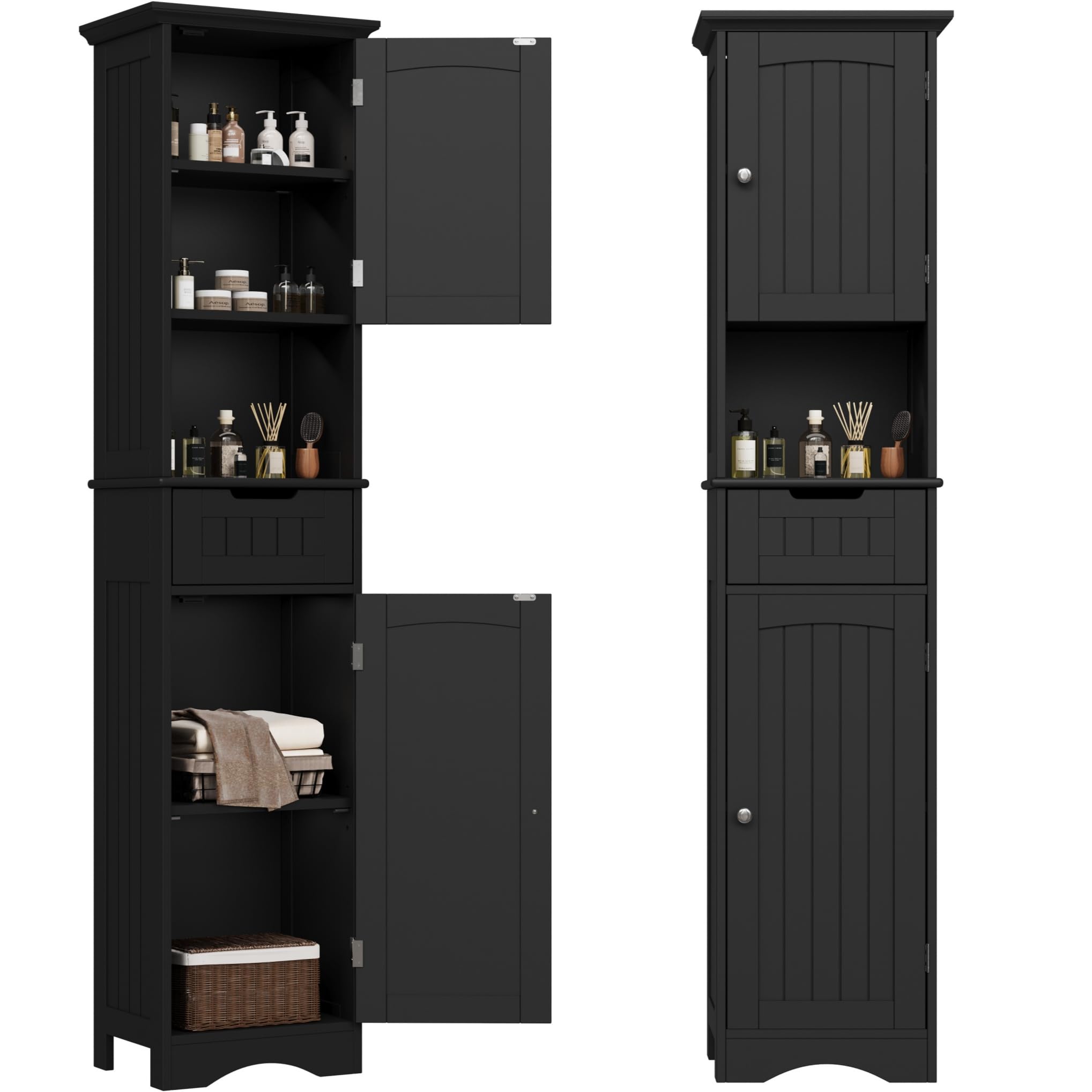 ChooChoo 67" Tall Bathroom Storage Cabinet, Narrow Bathroom Cabinet with 2 Doors and 1 Drawers, Freestanding Cupboard Floor Cabinet with Adjustable Shelves for Living Room, Kitchen, White