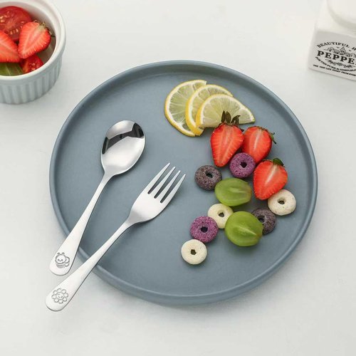 CMSFAM Stainless Steel Toddler Utensils Set - 12 Pieces Kids Silverware Set Children Safe Food Grade Small Forks and Spoons Dishwasher Safe Mirror Polished