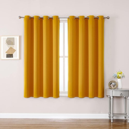 ChrisDowa Grommet Blackout Curtains - Thermal Insulated Room Darkening Panels, Mustard Yellow, 52W x 63L