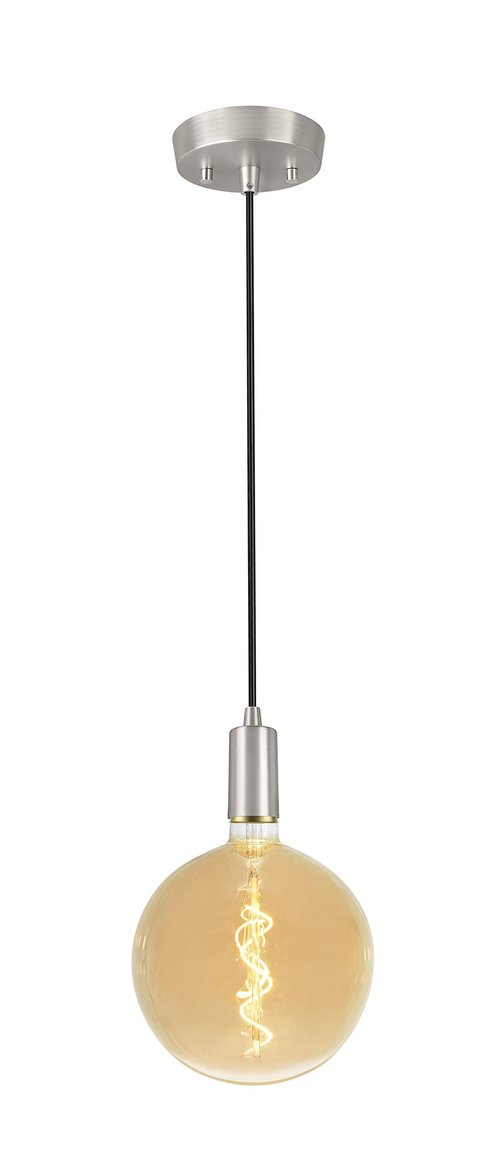 Aspen Creative 21046, One-Light Hanging Socket Pendant Fixture with Matte Satin Nickel Socket and 5 feet of Black Cord