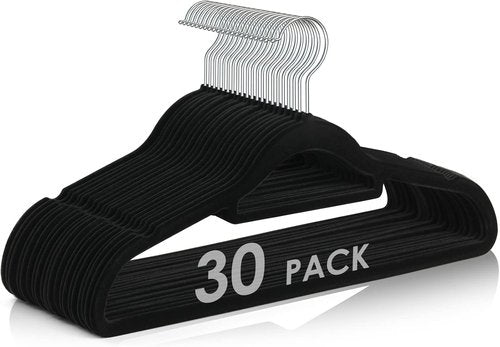 DUDUCOFU Velvet Hangers - Non-Slip Felt Clothes Hangers, 30 Pack Black Slim Design with 360° Swivel Hook