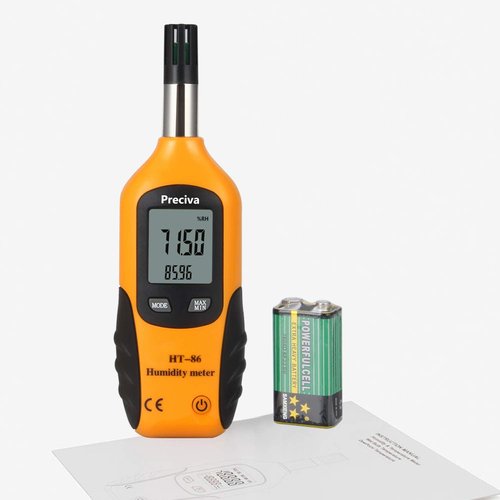 Preciva Digital Psychrometer Thermo-Hygrometer, LCD Mini Temperature and Humidity Meter with Dew Point and Wet Bulb Temperature Hygrometer for Industry, Agriculture, Meteorology (9V Battery Included)