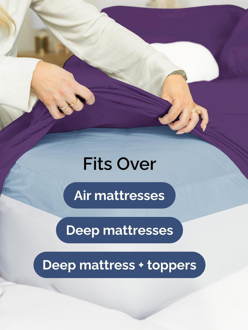 Skiennix Extra Deep King Sheet Set - 6 Piece Cooling Bedding - Soft, Wrinkle-Free, Purple