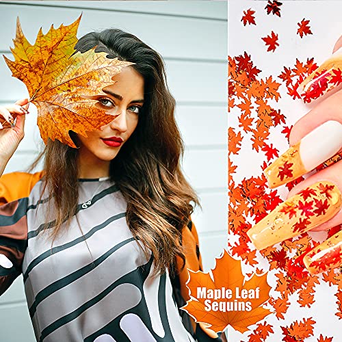 3D Maple Leaf Nail Art Decals & Holographic Sequins - 2 Bags