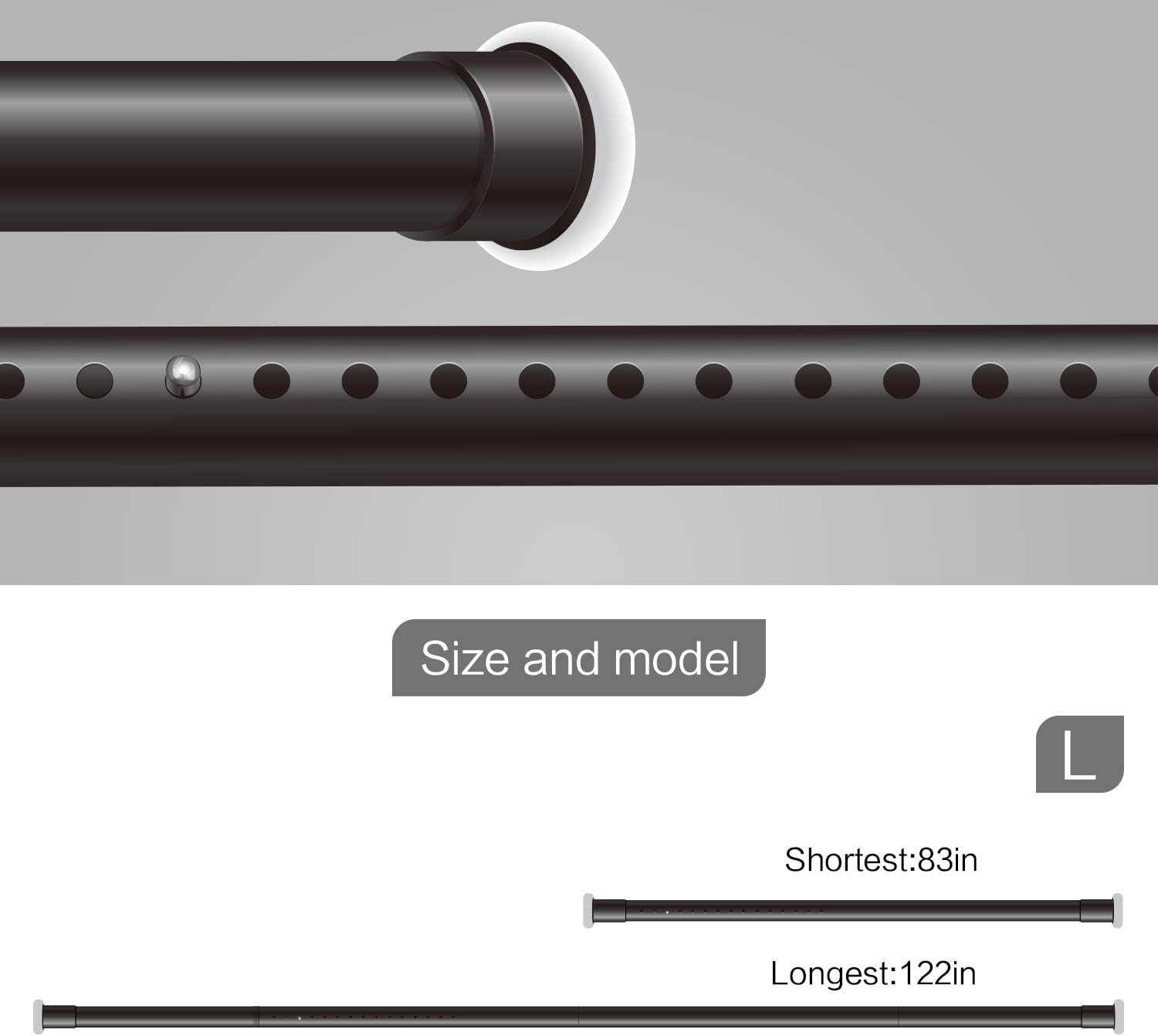 Vailge Premium Curtain Tension Rods - Adjustable 83-122 Inch No-Drill Room Divider Pole | Black