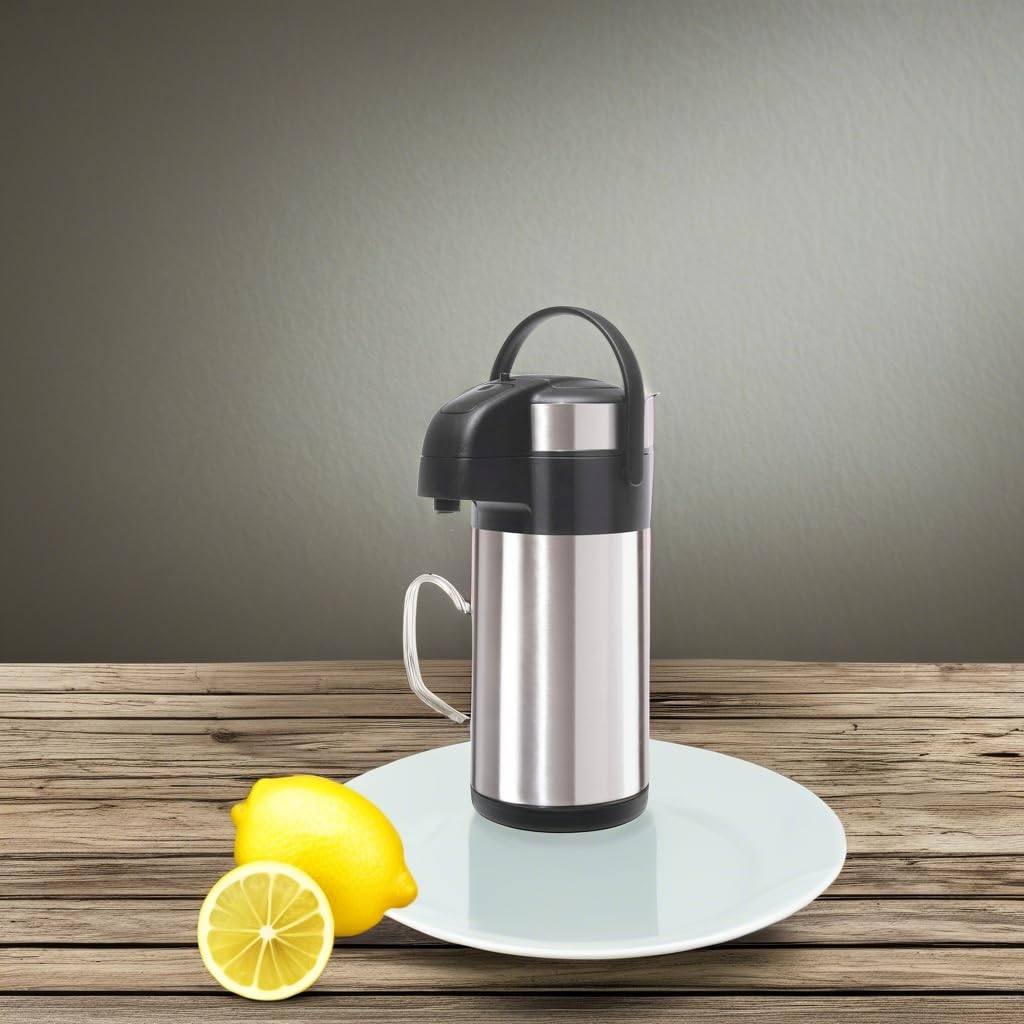 OGGI Airking 102oz Stainless Steel Thermal Coffee Carafe- Vacuum Container w/Lever Action Pump, Insulated Coffee Carafe, Thermos Carafe, Hot Beverage Dispenser, Catering Supplies, 3 Liters