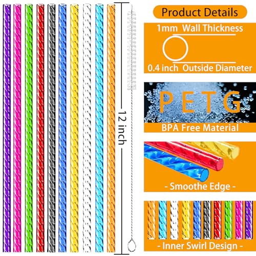 LEDUO 10-Pack Reusable Sparkling Straws for Stanley & Tumbler Cups