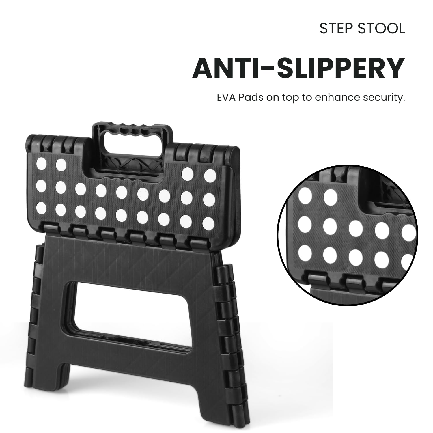PandaEar 2 Pack Home Folding Step Stool, Lightweight Step Stool with 9 Inch Height for Kids, Sturdy Foot Stool for Kitchen, Bedroom, Bathroom & Bathroom, Black
