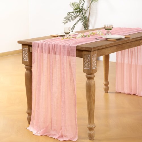 DeZerlor Blush Pink Cheesecloth Table Runner - 120-Inch Boho Gauze for Weddings & Events | 4-Pack