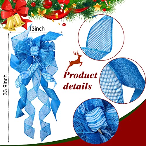 Blue Christmas Tree Decoration Set with Tree Topper Bow and Ornaments - 49 Pieces
