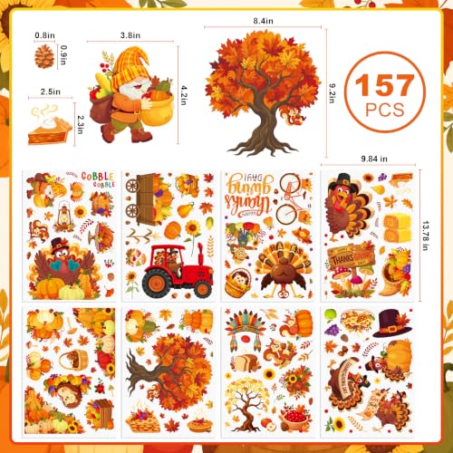 Thanksgiving Window Clings - Fall Turkey Decorations for Indoor & Outdoor