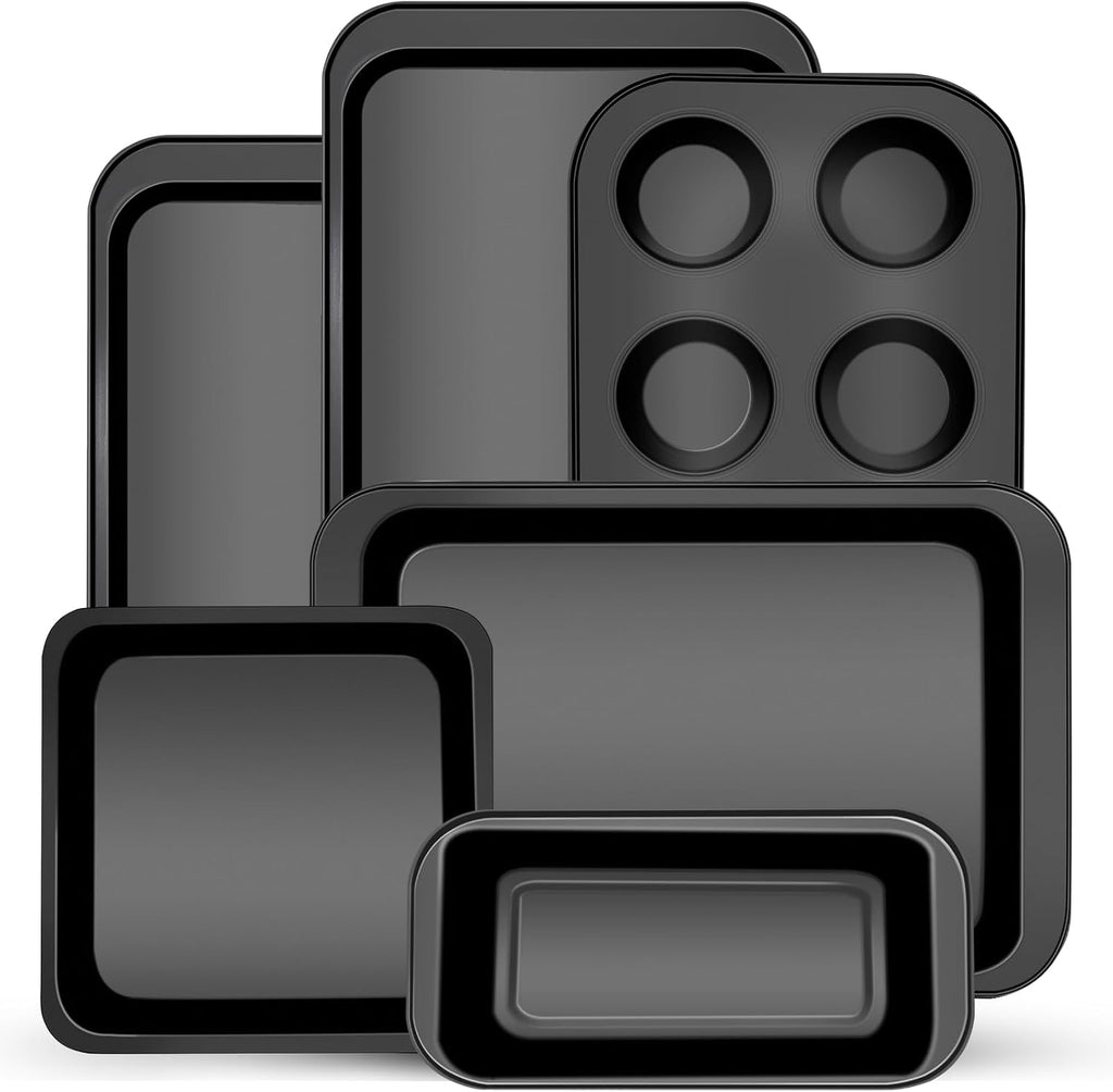 Skiennix 6-Piece Carbon Steel Bakeware Set - Nonstick Baking Pans in Black for Versatile Cooking & Baking