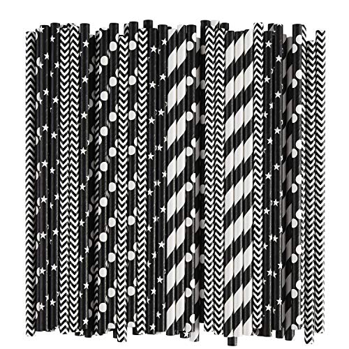 Biodegradable Black Paper Drinking Straws - 100 Pack for Party Decorations