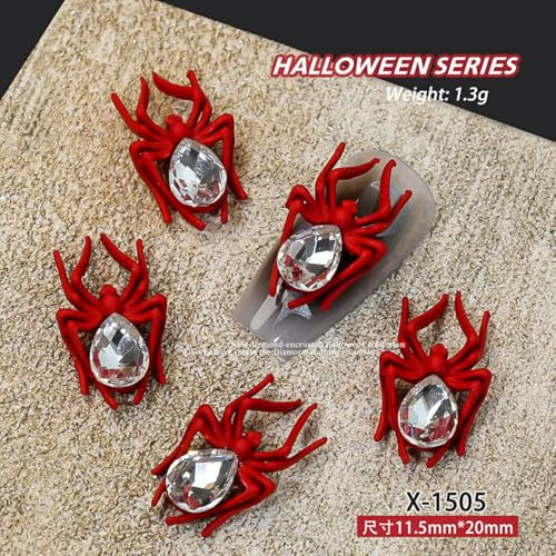 12 Pcs Metal Spider Nail Charms Rhinestone Halloween Nail Art Decorations