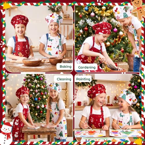 Christmas Kids & Family Chef Apron & Hat Set - Holiday Festive Outfit