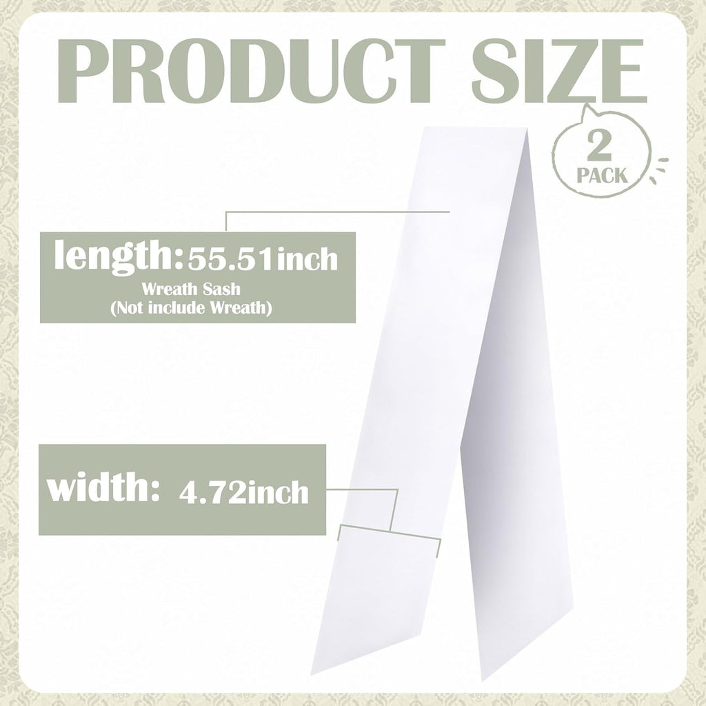 White Wreath Sash - 2 Pcs 60 Inch Plain Sashes for Wreaths & Garland | Indoor/Outdoor Decor