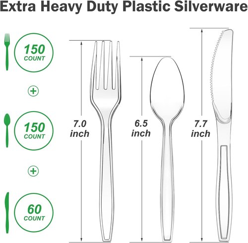 Dealusy 360 Count Extra Heavy Duty Clear Plastic Silverware Set - BPA-Free & Heat Resistant Utensils
