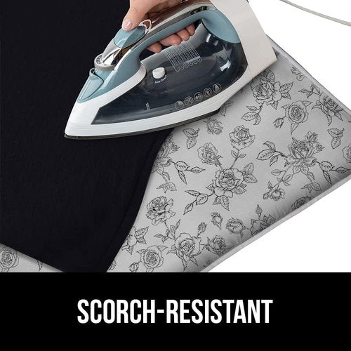 GORILLA GRIP The Original Ironing Board Cover and Pad, Silicone Coating, 400°F Scorch Resistant Thick Padding, Heavy Duty Iron Covers Standard Boards, Hook and Loop Fastener Strap, Gray Floral 28x24