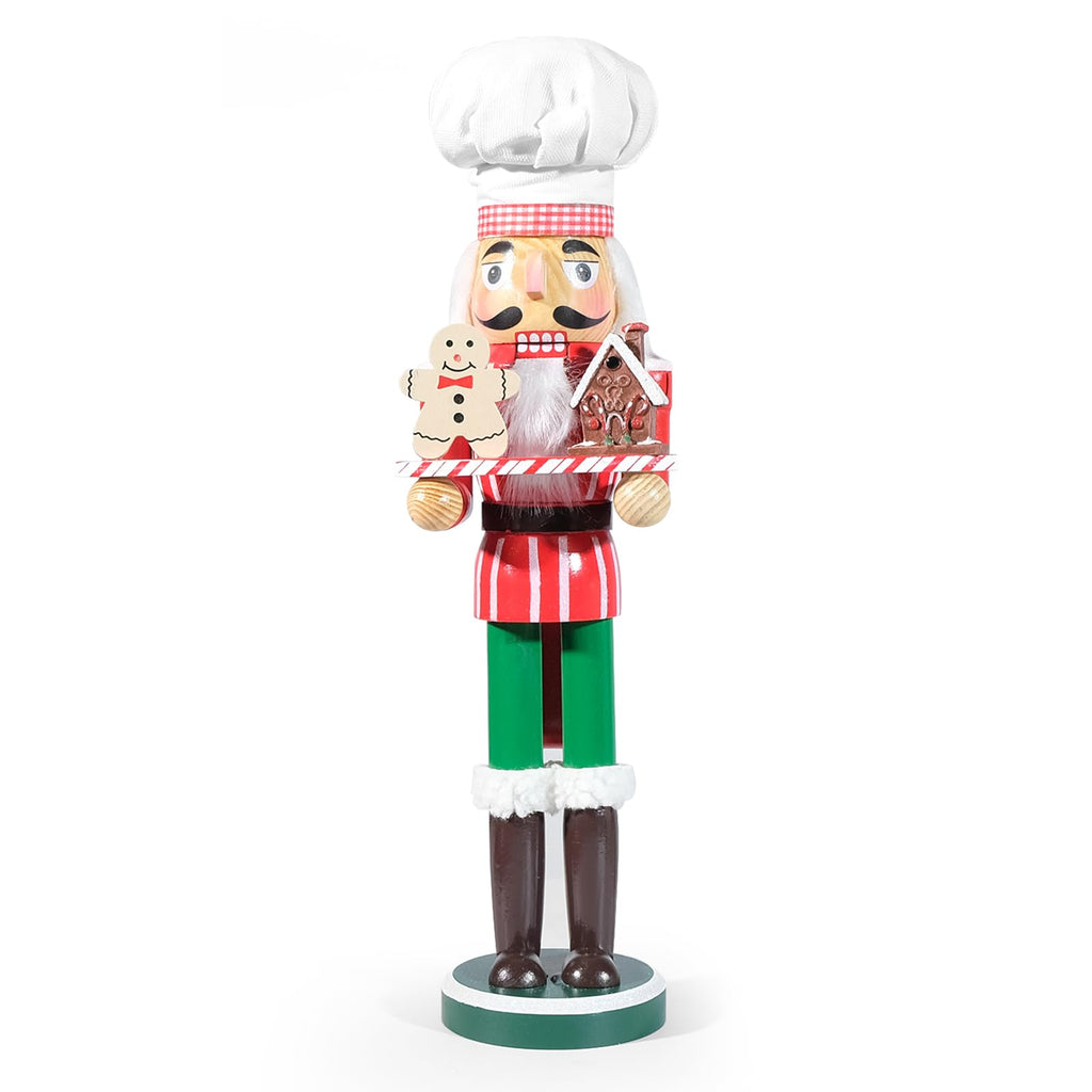 GlisDyck 15 Inch Chef Nutcracker Christmas Decor, Nutcrackers Figures, Festive Collectible Figurine Gift for Table Desktop Fireplace Thanksgiving Holiday Display (White Green)