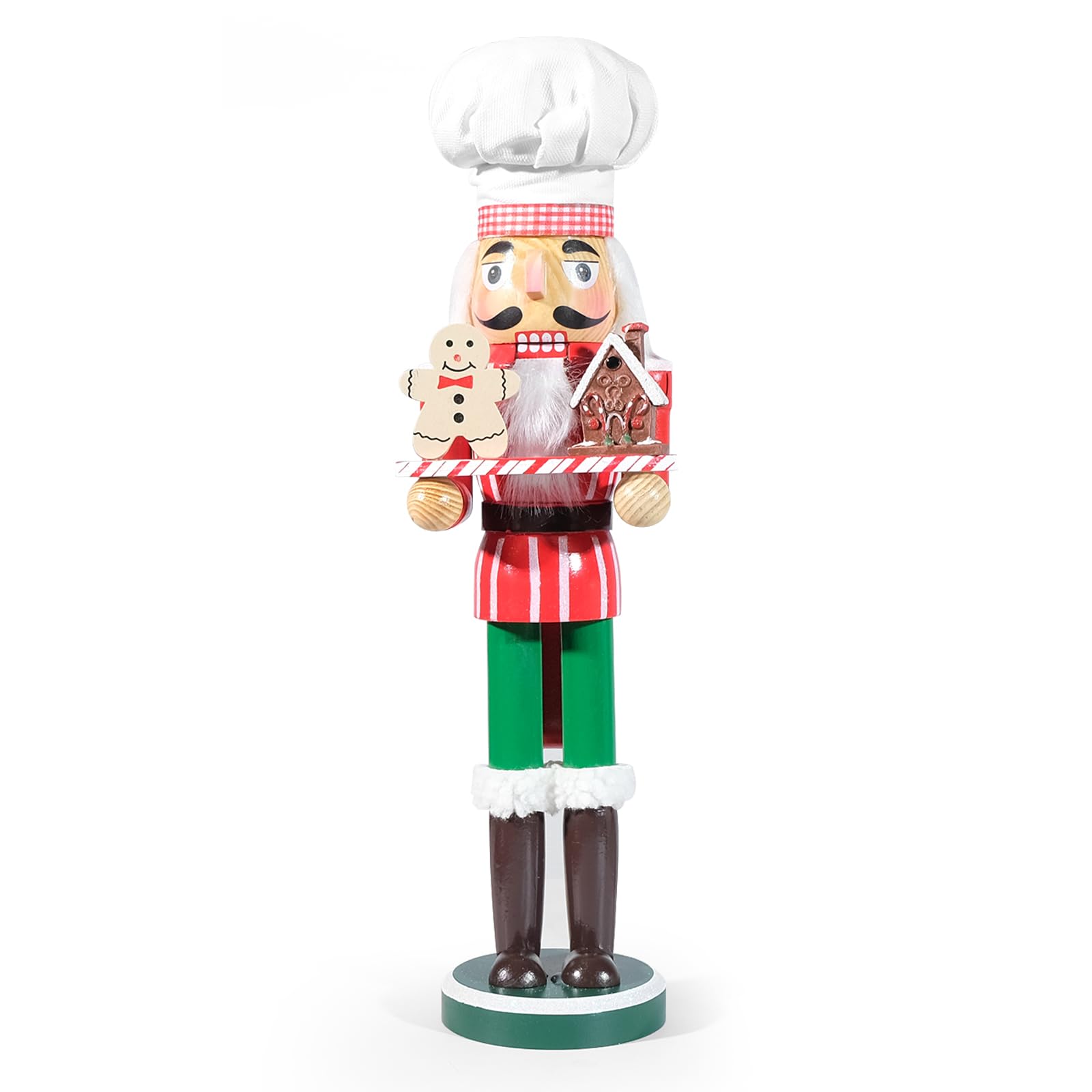 GlisDyck 15 Inch Chef Nutcracker Christmas Decor, Nutcrackers Figures, Festive Collectible Figurine Gift for Table Desktop Fireplace Thanksgiving Holiday Display (White Green)
