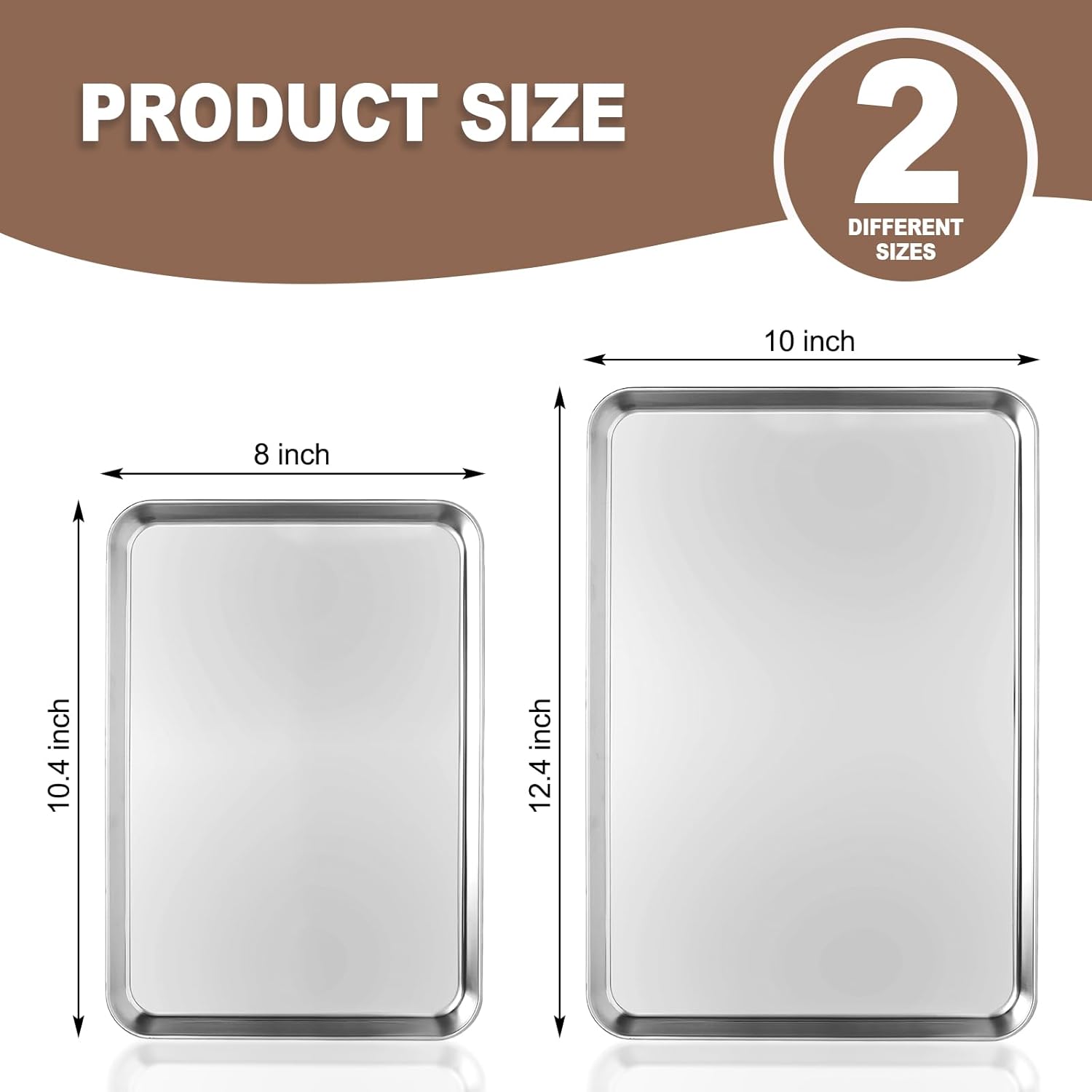 Skiennix Stainless Steel Cookie Sheets - Set of 2 Baking Pans | Dishwasher Safe, Rust Resistant, 10/12 Inch