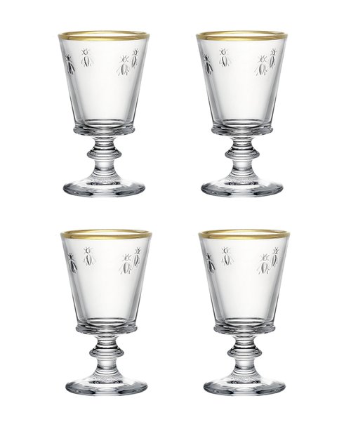 La Rochere Gold Rimmed Napoleon Bee Stemmed Wine Glass Set of 4 – Vintage Wine Glasses – Gold Rimmed Glassware (9 oz)