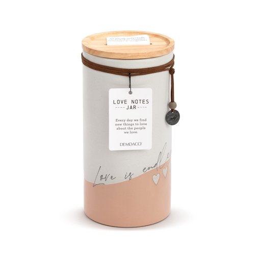 DEMDACO Love Is Patient Pale Pink Heart 8.5 x 4 Ceramic and Wood Inspirational Jar with Cards