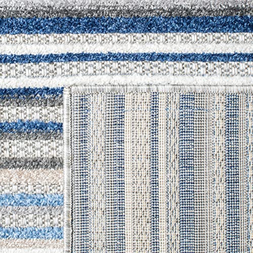 SAFAVIEH Washable Rug Outdoor Cabana Collection - 3' Square, Grey & Blue, Non-Shedding & Easy to Clean, Ideal for Patio, Backyard, Mudroom (CBN323F)