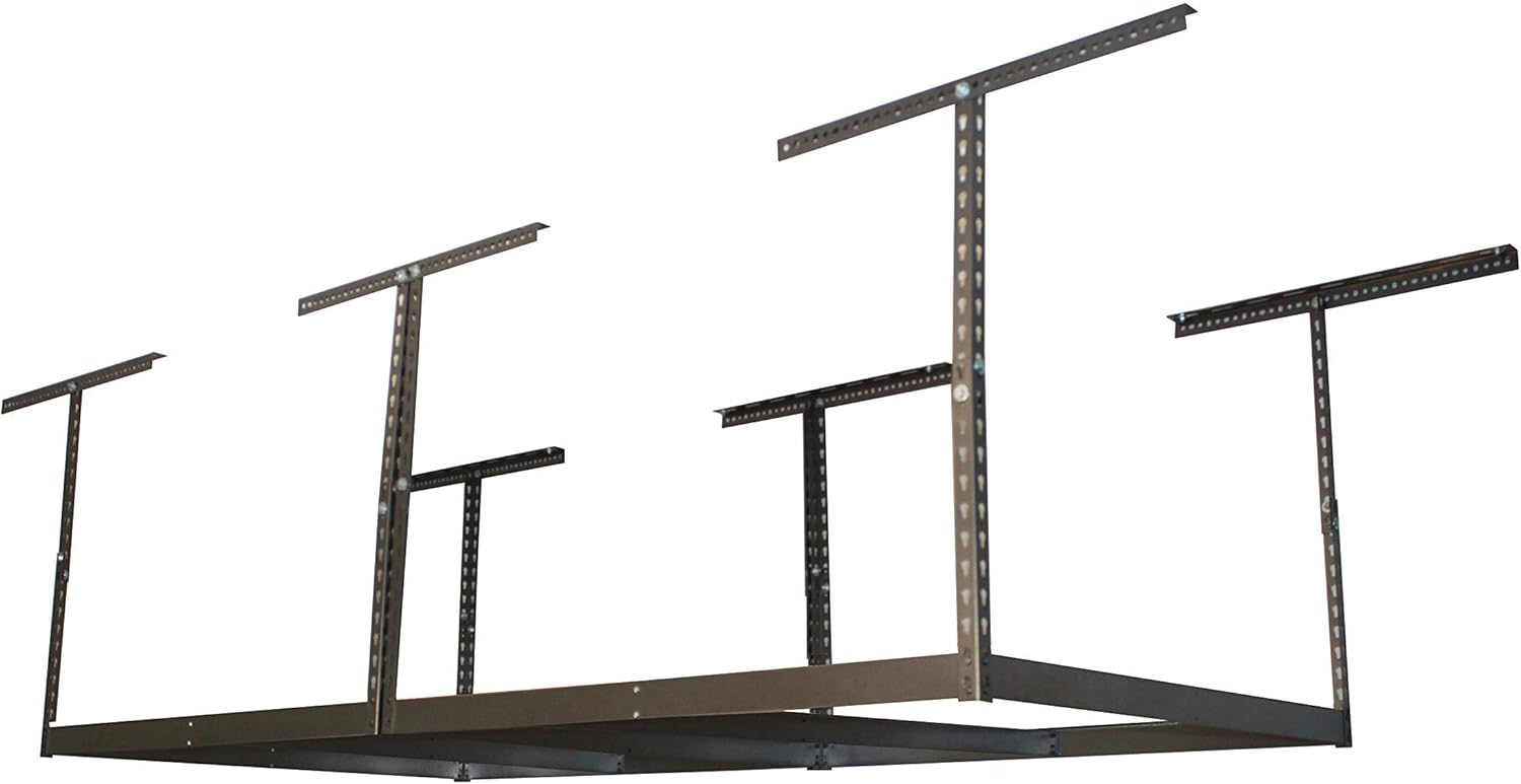 MonsterRax Overhead Garage Storage Rack Frame Kit - Adjustable Ceiling Shelving System (Hammertone, 18"-33")
