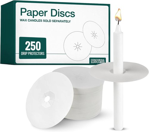 Concordia Supply Candle Drip Protectors - 3” Paper Disc Covers for Taper & Vigil Candles | Box of 250