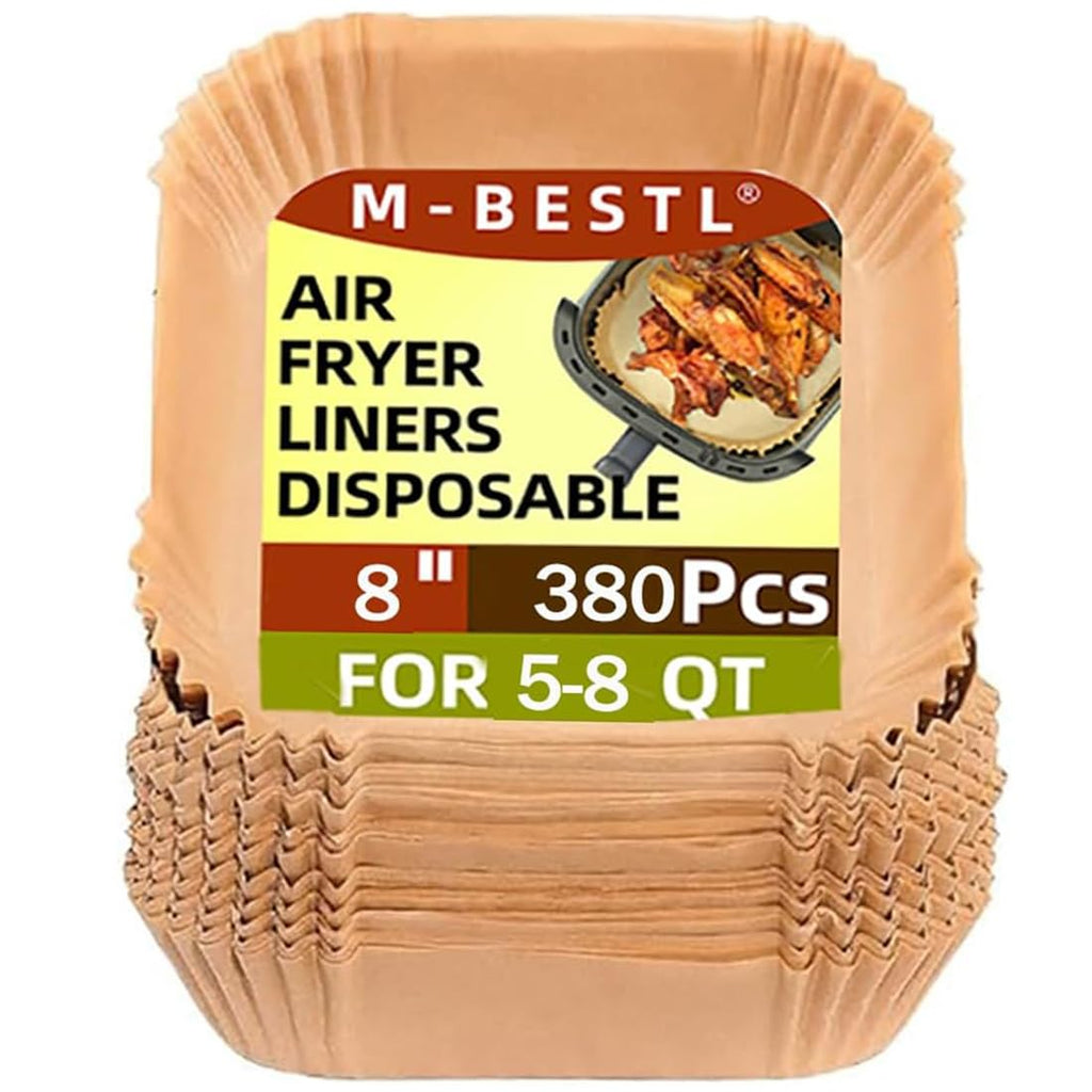 M-bestl 380 Pcs Air Fryer Liners Disposable, Food Grade Parchment Paper Liners,Oil-Proof& Non-Stick, Suitable for Air Fryers, Microwaves, Ovens(8 Inch,380Pcs)