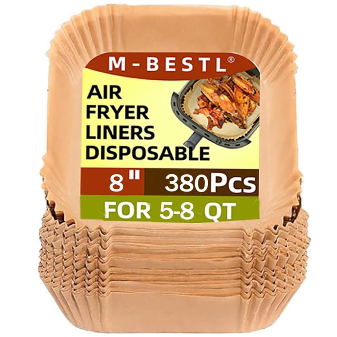 M-bestl 380 Pcs Air Fryer Liners Disposable, Food Grade Parchment Paper Liners,Oil-Proof& Non-Stick, Suitable for Air Fryers, Microwaves, Ovens(8 Inch,380Pcs)