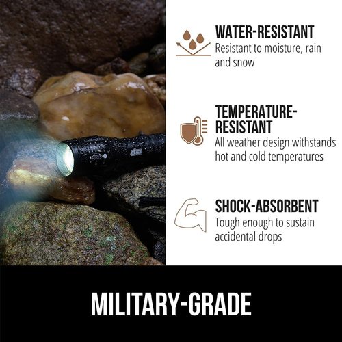 GORILLA GRIP LED Tactical Flashlight - 750 FT High Lumens, 5 Adjustable Modes, Water Resistant | 2 Pack Black