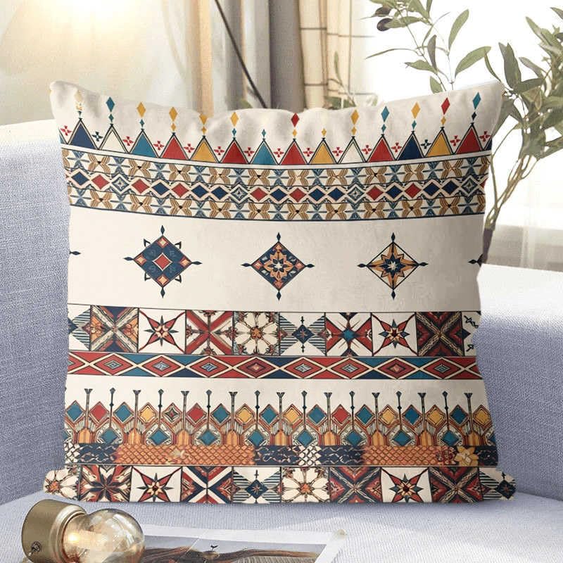 Boho Throw Pillow Covers 18x18 Set of 4, Bohemian Linen Decorative Cushion Case