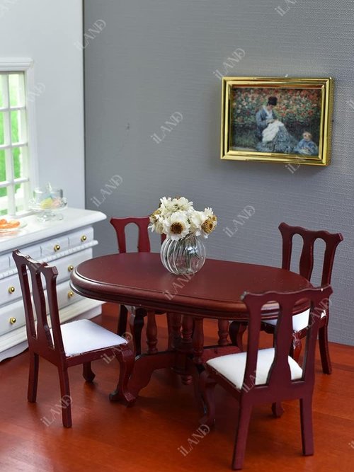 iLAND Miniature Dollhouse Accessories - 1:12 Scale Furniture Set with 4 Classic Golden Frames & Pictures