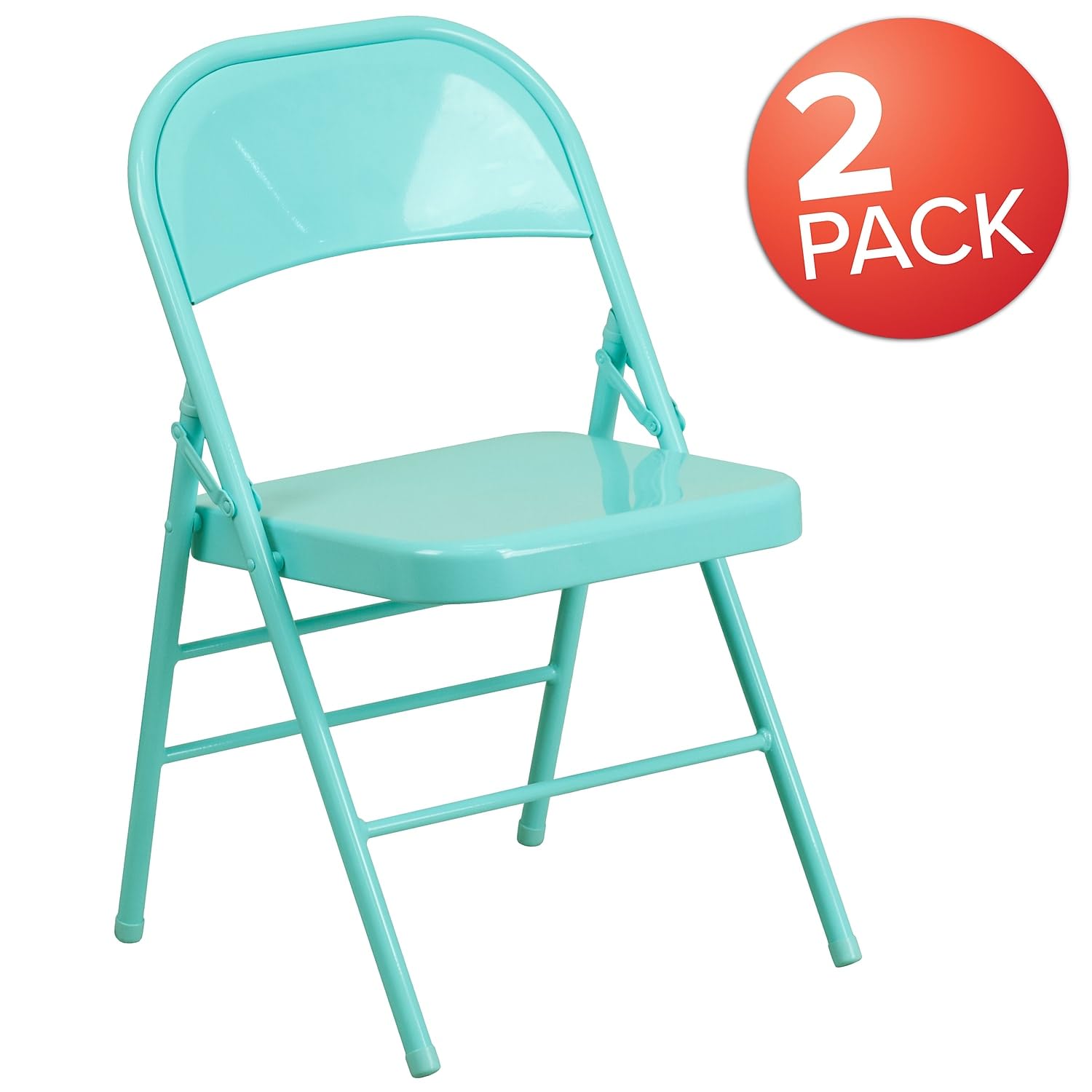 Flash Furniture 2 Pack HERCULES COLORBURST Series Tantalizing Teal Triple Braced & Double Hinged Metal Folding Chair