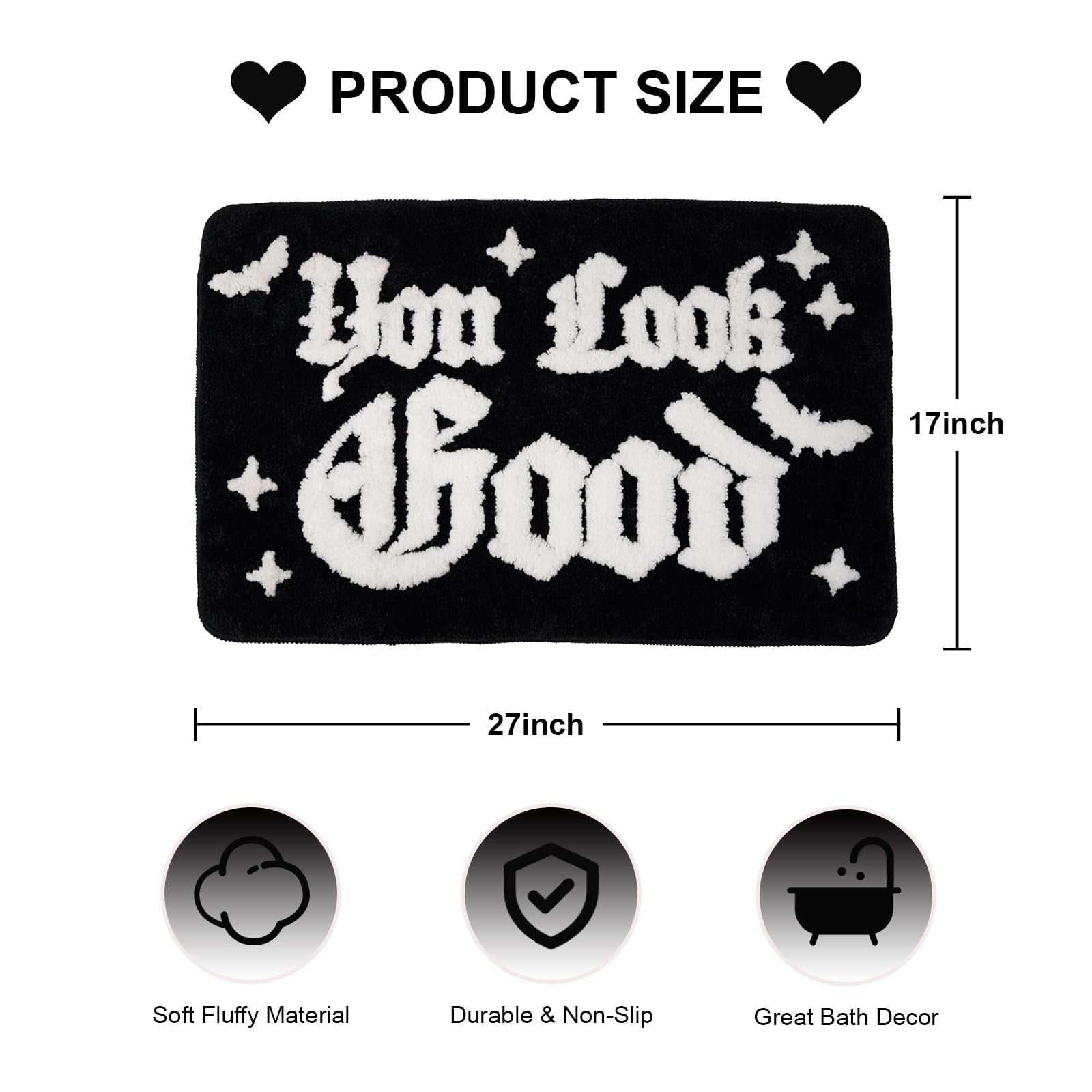 QIONG MENG Halloween Rug Your Look Good Gothic Bathroom Rug Halloween Bath Mat Spooky Bathroom Mat Floor Doormats Rugs 17 x 27 Inch for Tub Home Living Room