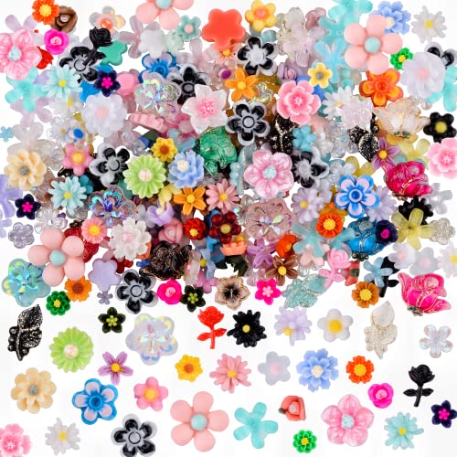 100 Pcs 3D Resin Flower Nail Charms Mixed Floral Studs for DIY Crafts