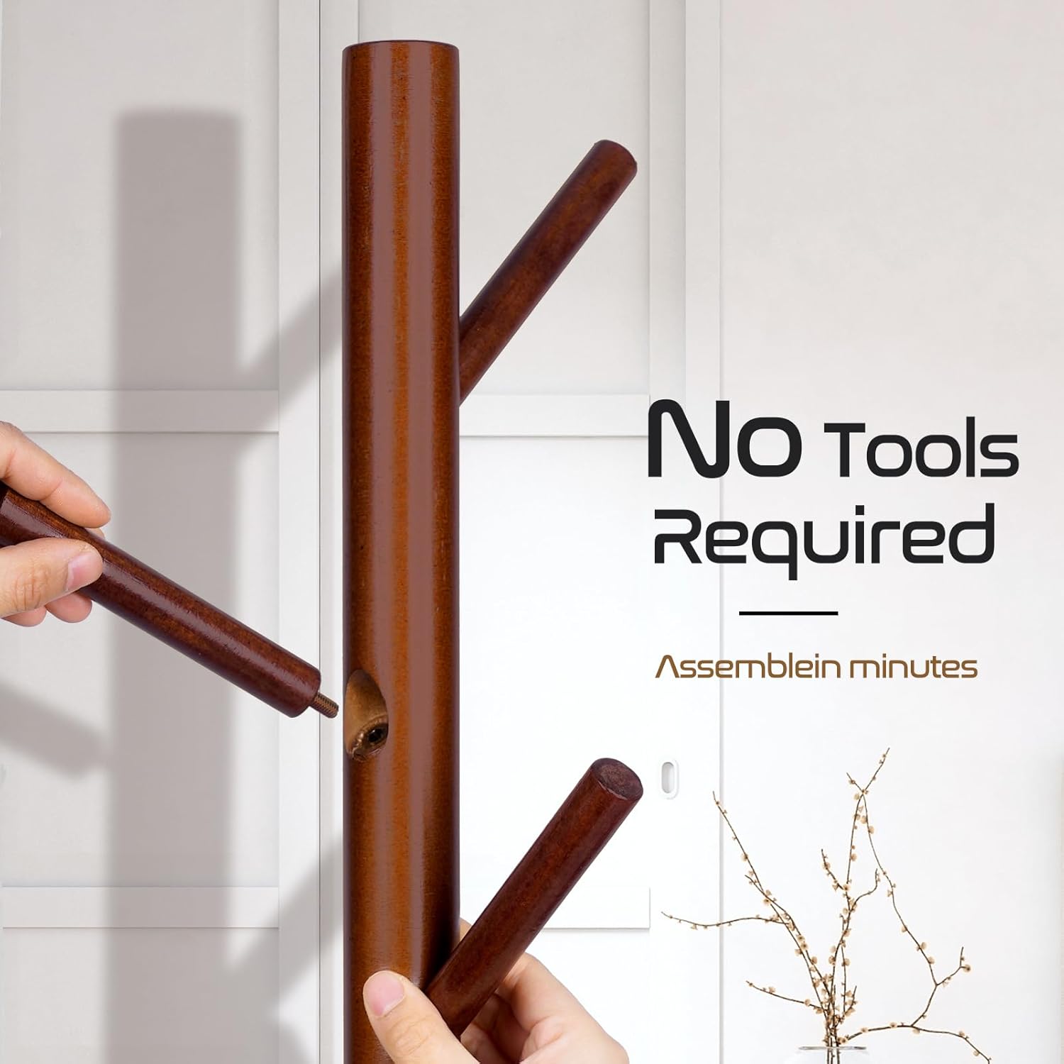 Skiennix Solid Wooden Coat Rack - Freestanding New Zealand Pine Coat Tree with 8 Hooks | Adjustable Sizes for Entryway, Office, or Bedroom (Brown)