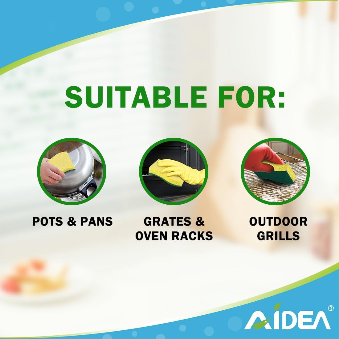 AIDEA Heavy-Duty Kitchen Sponges - 9 Count | Tough Scrubbing Power for Cookware & Household Cleaning