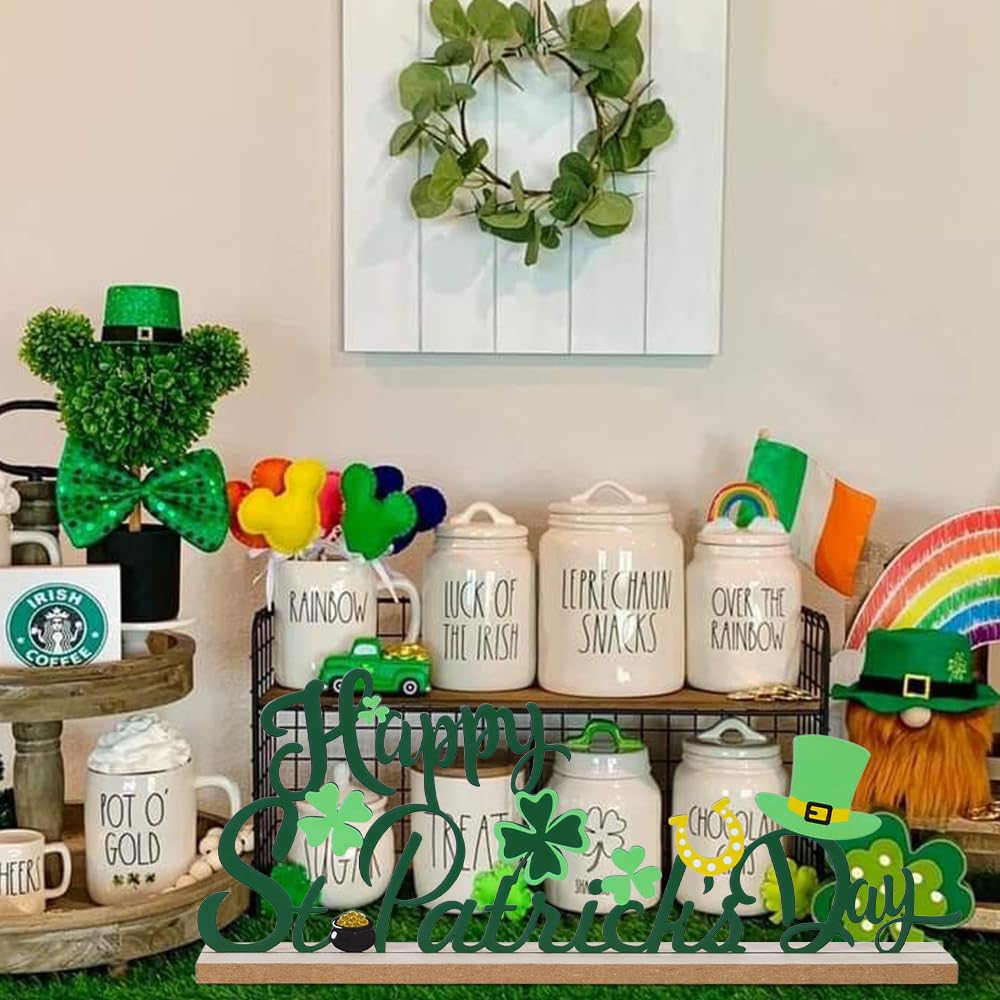 MEETYAMOR St Patricks Day Decorations, Wood Metal Happy St Patricks Day Sign for Table Decor, Farmhouse Rustic St Patricks Day Decorations for The Home, Kitchen, Mantle, Shelf