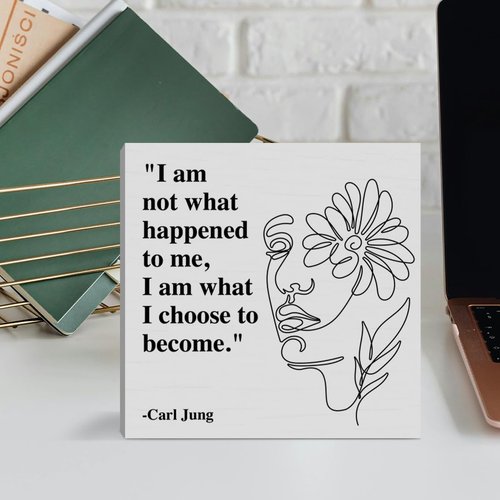 Therapy Office Desk Decor Wooden Box Sign, Mental Health Decor for Home School Counseling Decoration Mental Health Gift for Counselor Psychologist Therapist, I Am What I Choose to Become
