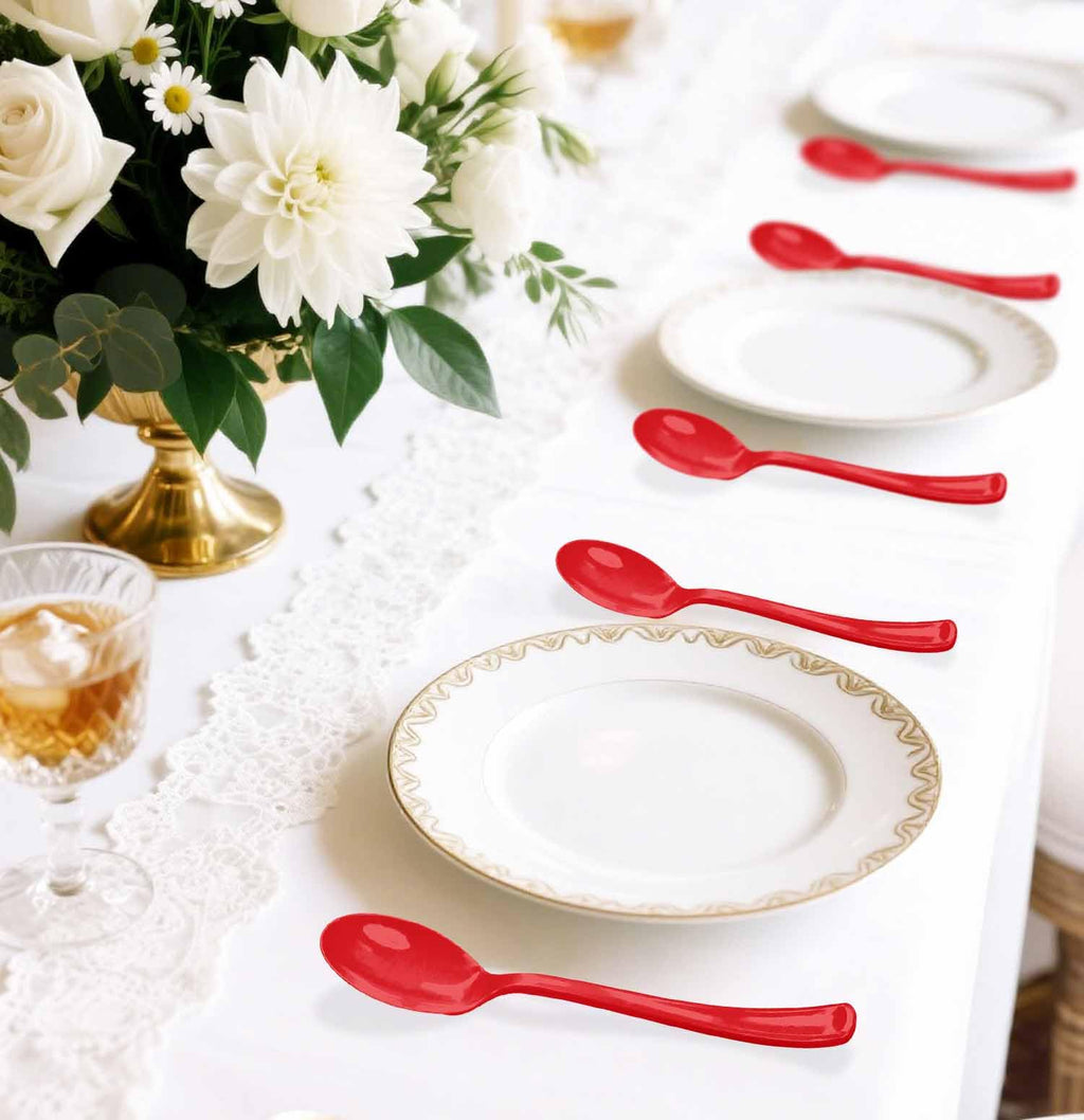 SietDESEO 25 PCS Red Plastic Spoons Disposable Utensils Heavy Duty Red Spoons Disposable Cutlery for Birthday Wedding Baby Shower Bridal Shower Plastic Silverware