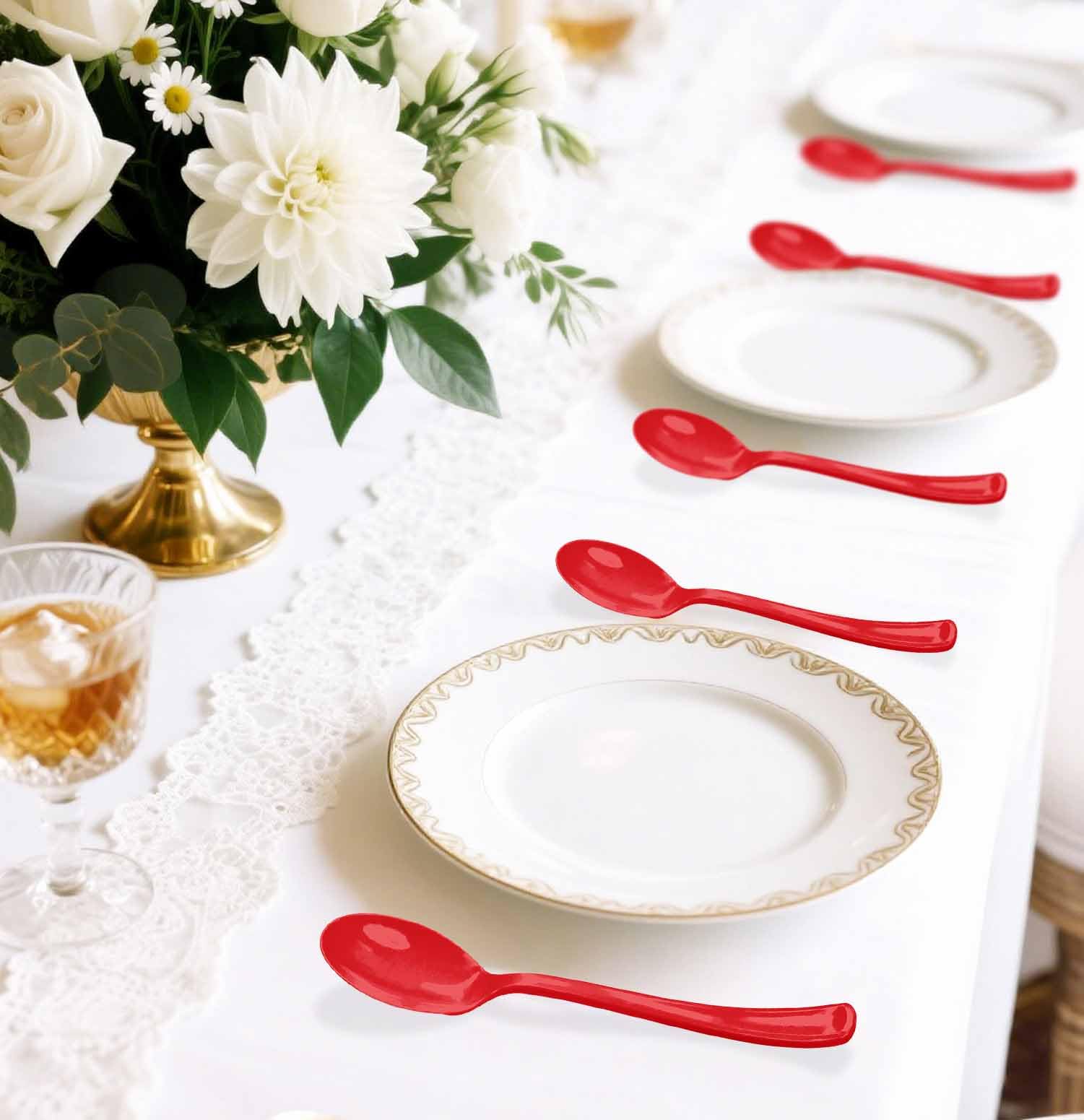 SietDESEO 25 PCS Red Plastic Spoons Disposable Utensils Heavy Duty Red Spoons Disposable Cutlery for Birthday Wedding Baby Shower Bridal Shower Plastic Silverware