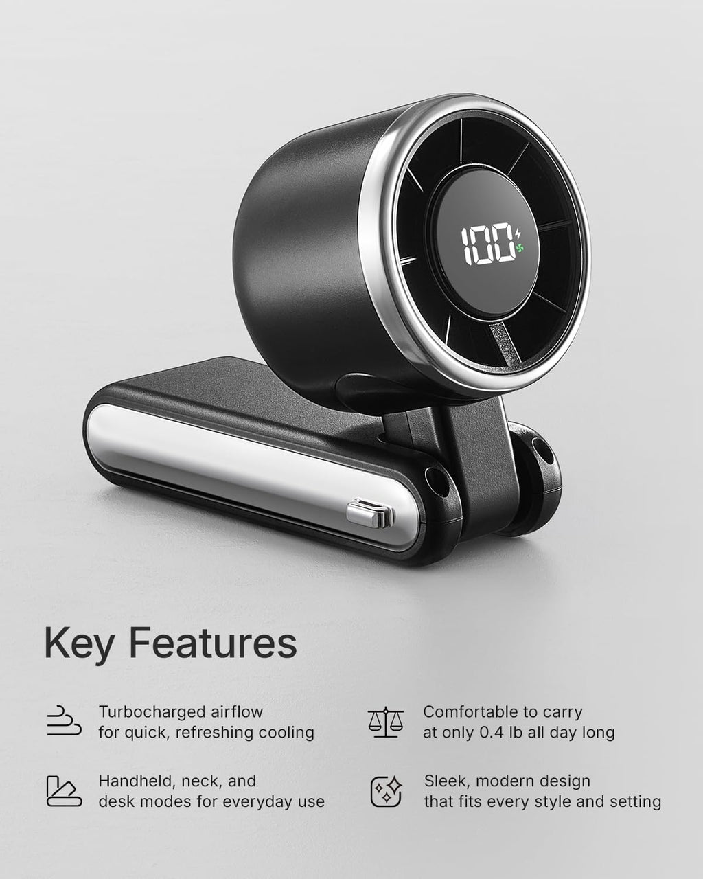 Skiennix Portable Handheld Turbo Fan - 5-Speed Rechargeable Mini Personal Fan | 4000mAh Battery, Ideal for Travel & Beach Use (Black)