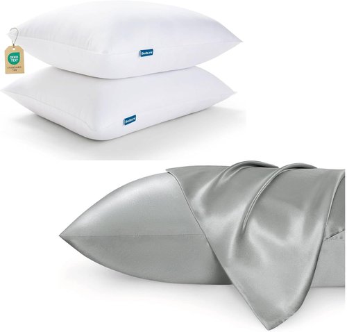 Bedsure Satin Pillowcase Set - Luxurious Softness & Comfort | Includes 2 Pillowcases & 2 Pillows