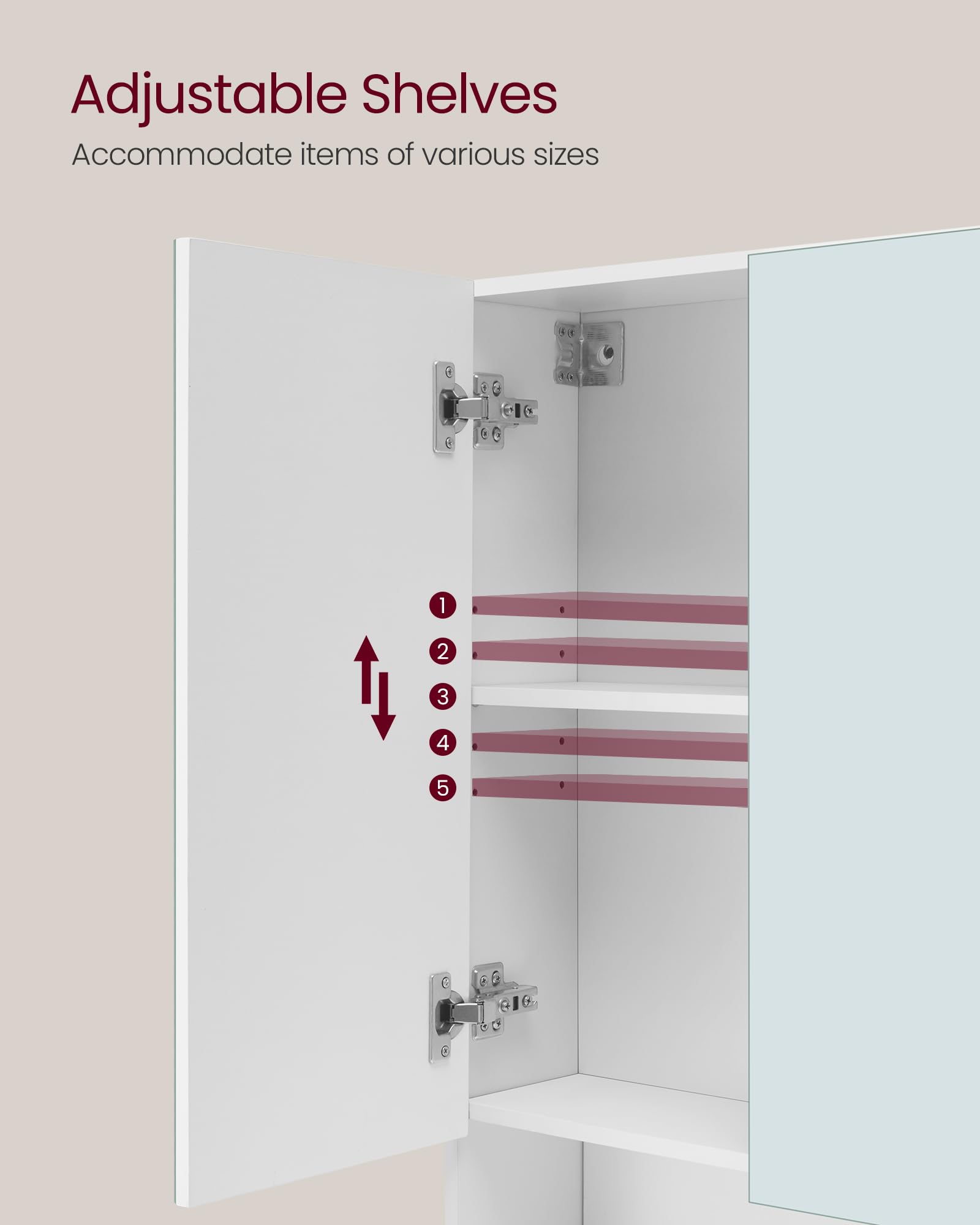 VASAGLE Kailyn Collection - Medicine Cabinet Mirror, Bathroom Wall Mirror Cabinet with Storage, Open Compartment, Adjustable Shelves, Modern Style, 6.5 x 35.4 x 29.5 Inches, Cloud White UBBK130W01