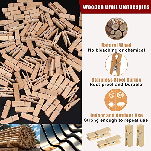 KIMOBER 1.77-Inch Natural Wooden Clothespins - 100PCS Heavy Duty Craft Clips
